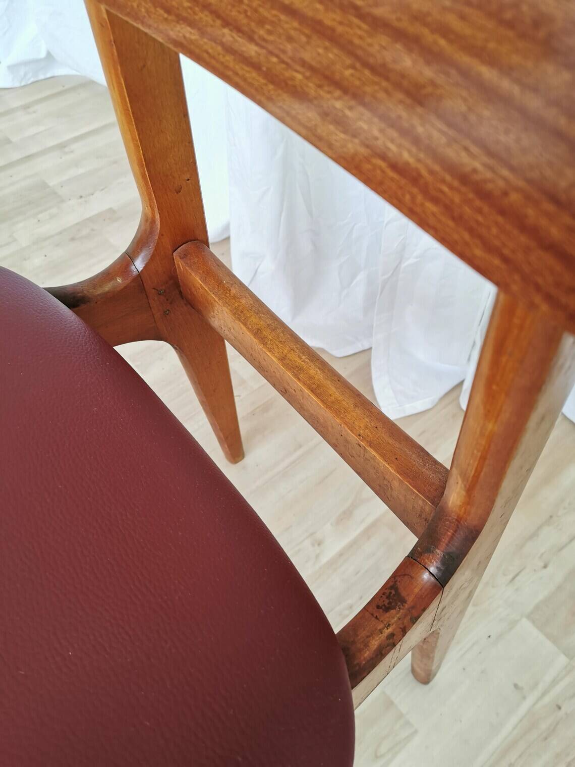 Vintage Beech Wood Dining Chair: Red Faux Leather, Made in Yugoslavia