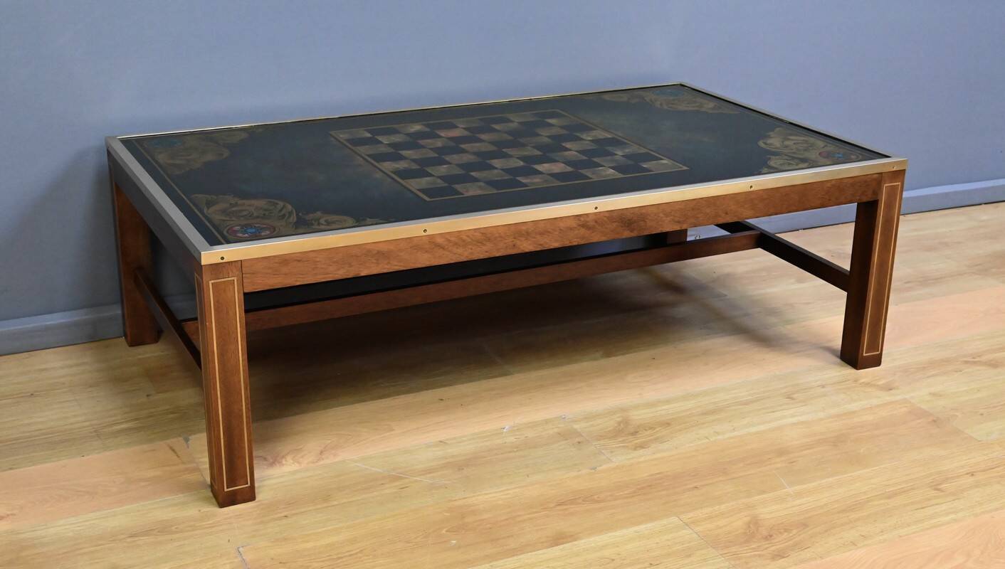 Grande table basse échiquier en acajou, goût Jansen – 2ème partie XXe