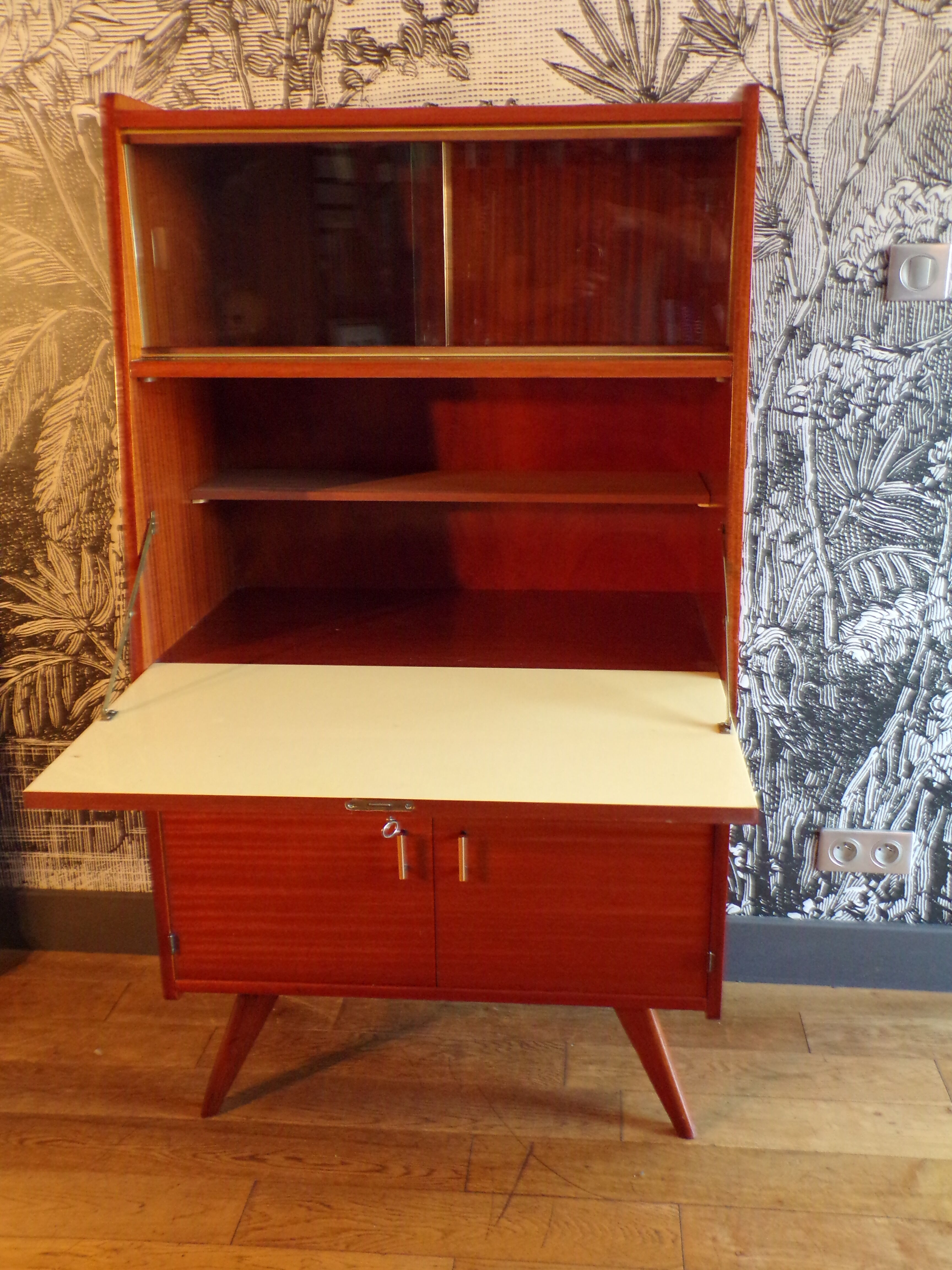 Vintage secretary in varnished teak
