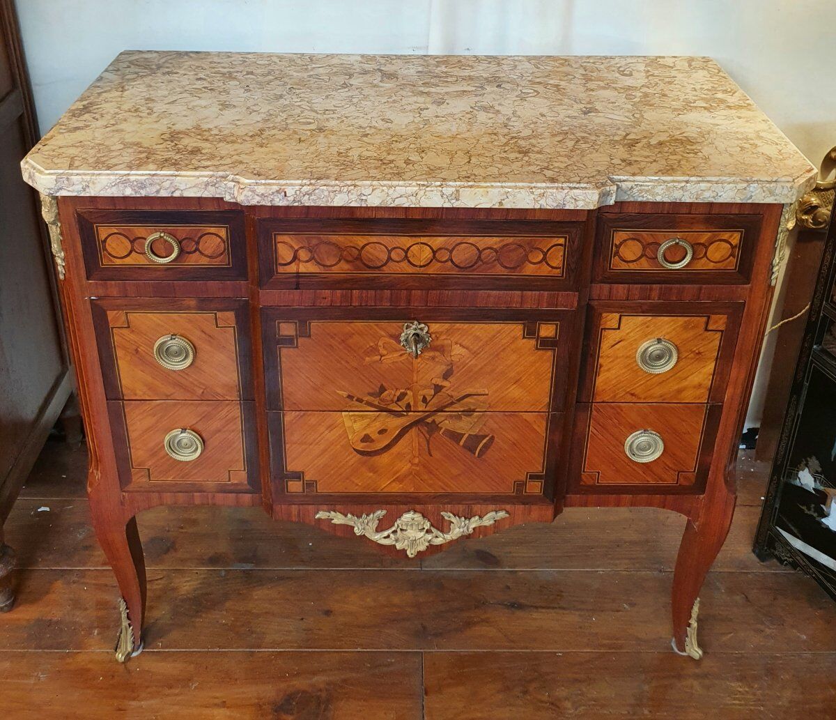 Louis XV, Louis XVI transition chest of drawers - marquetry - 19th century - rosewood