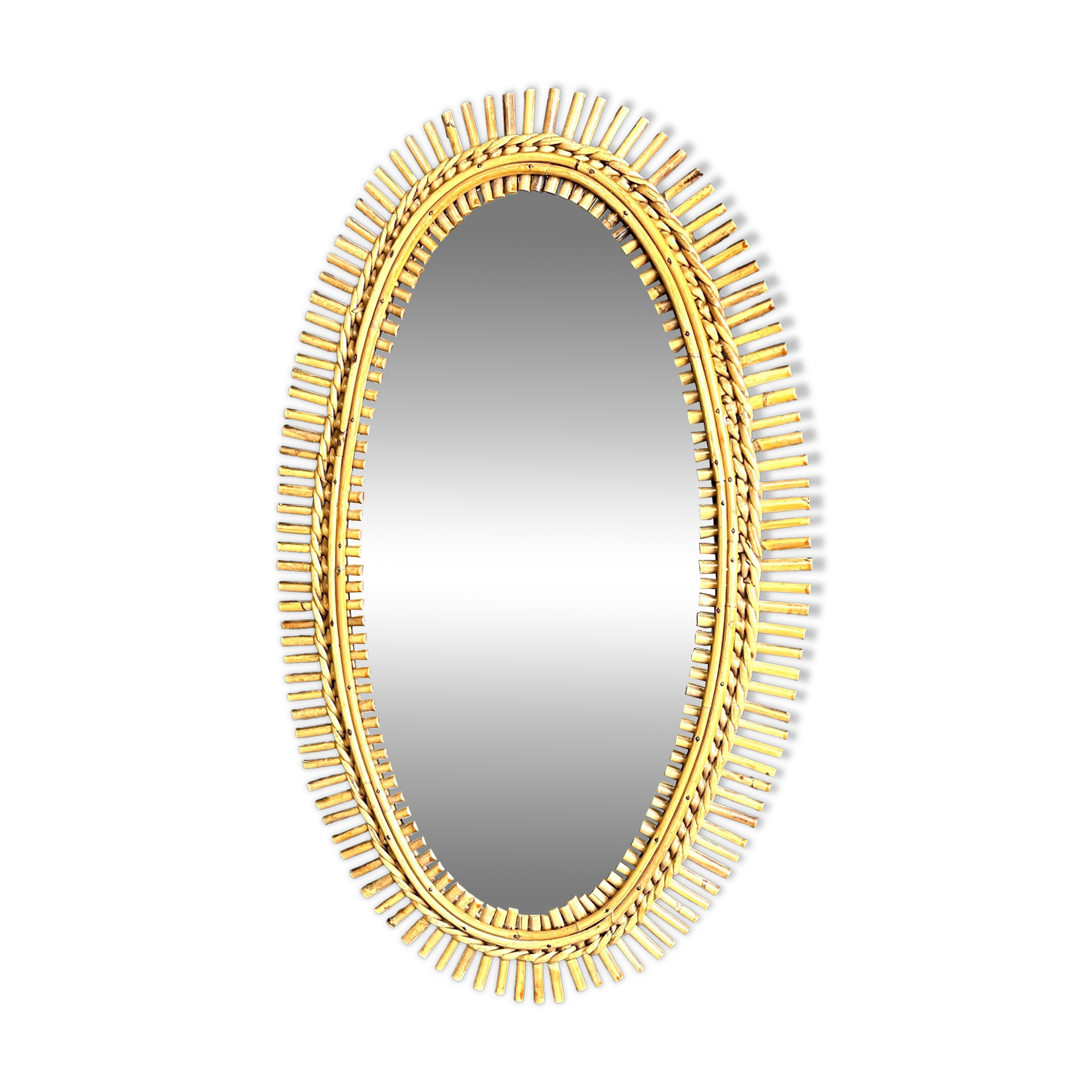 Miroir en bambou italien du milieu du siècle, années 1960