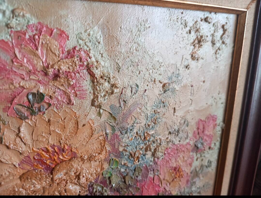 Oil on canvas "Roses" – HELMAN – Vintage Impasto with knife