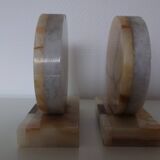 Pair of marble and onyx bookends, geometric design, Art Deco style.