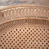 Panier vintage en rotin tissé à la main, tissage en dentelle ouverte, plat à bibelots en osier