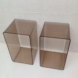 Pair of smoked plexiglass bedside tables, 1970