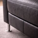 Modern Lounge Armchair with Matching Footstool — Black Leather