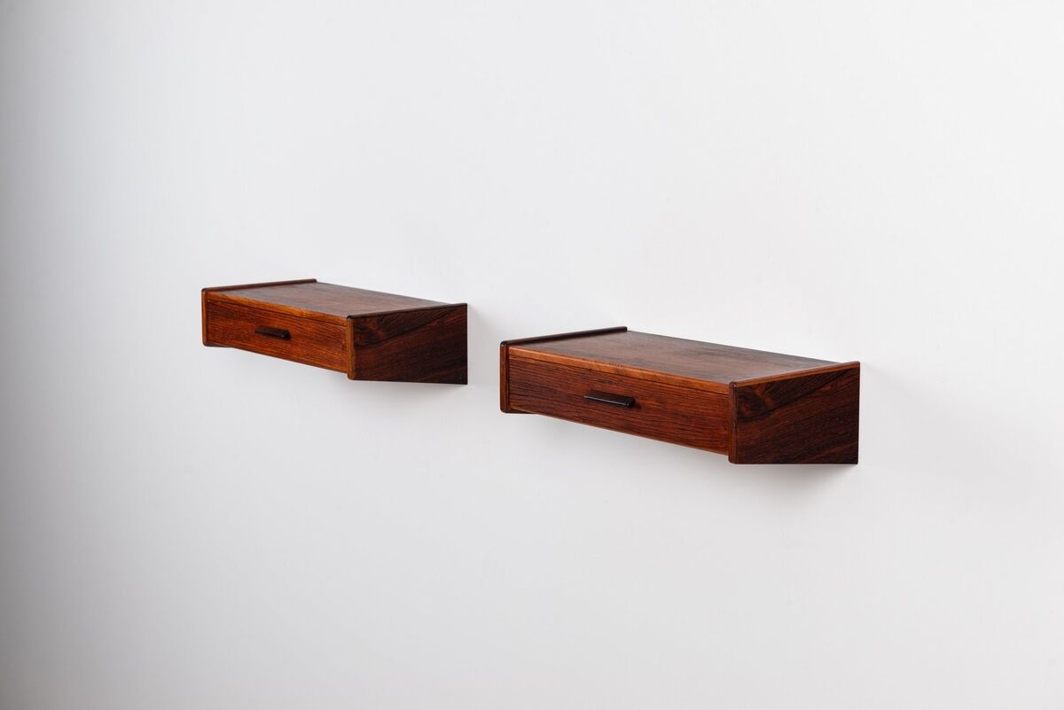 Pair of Scandinavian floating nightstands rosewood Denmark 1960