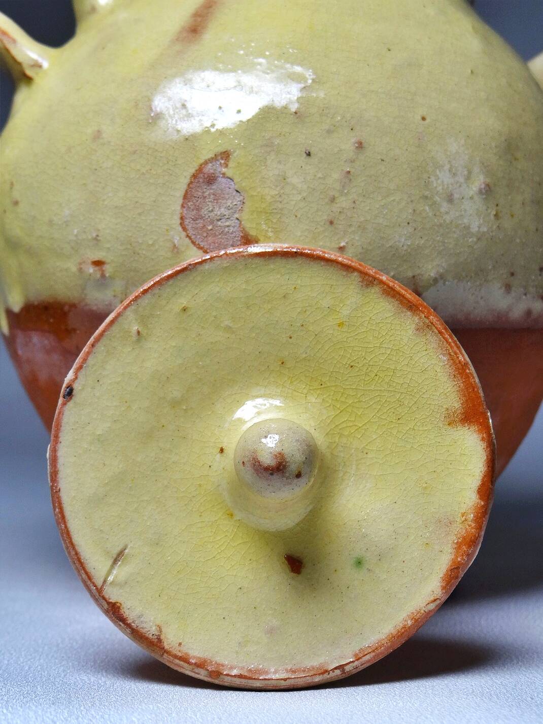Small vintage pale yellow enamelled terracotta goat jug