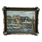 Original Swedish Oil on Panel – “Village and Harbour” by G. Fogler – Signed – Vintage & Framed – 49 × 39 cm (19.2" × 15.3")