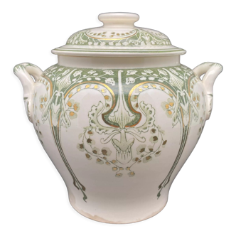 Green and golden pot floral motif Terre de Fer