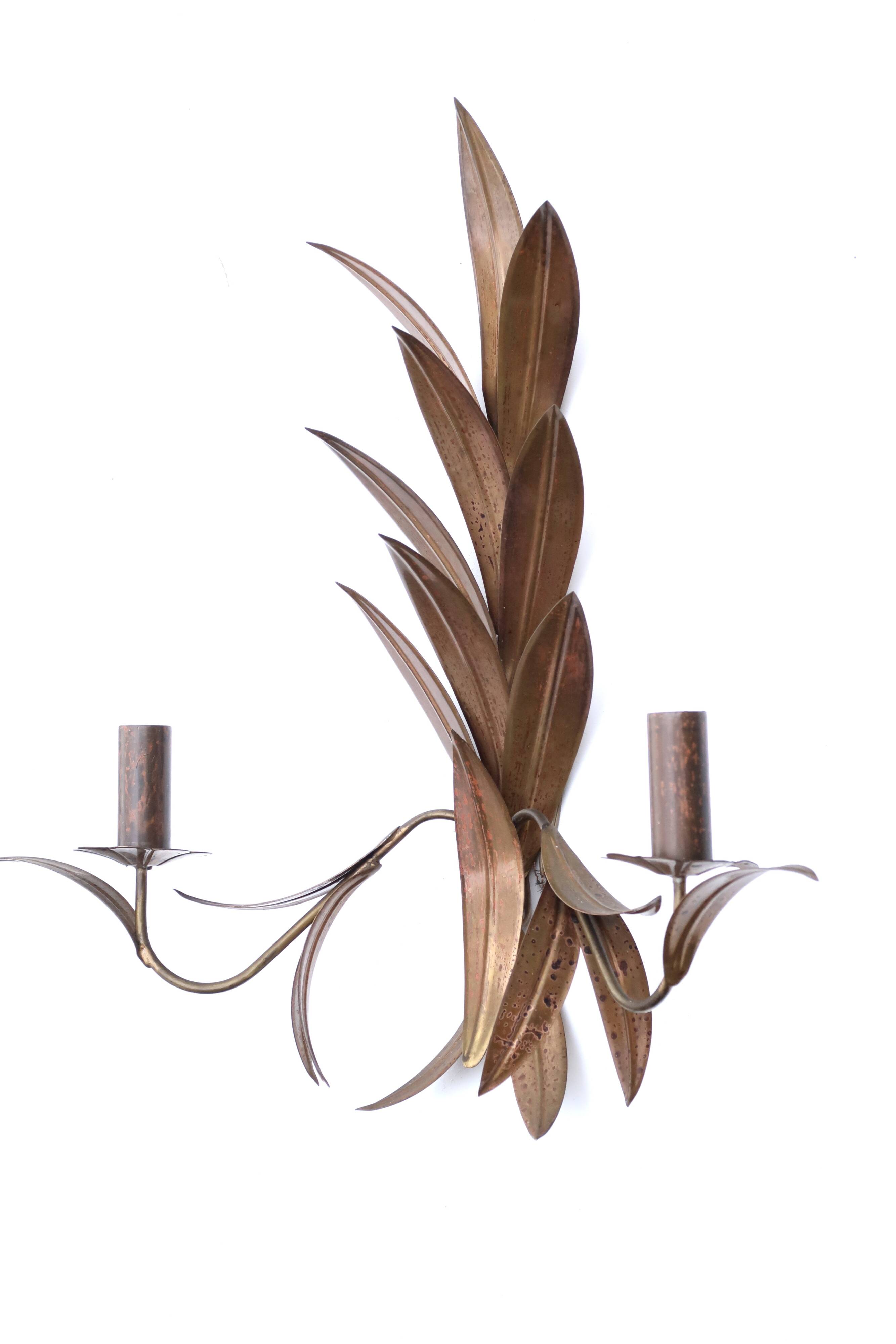 Pair of brass “leaf” wall lights, 1970s