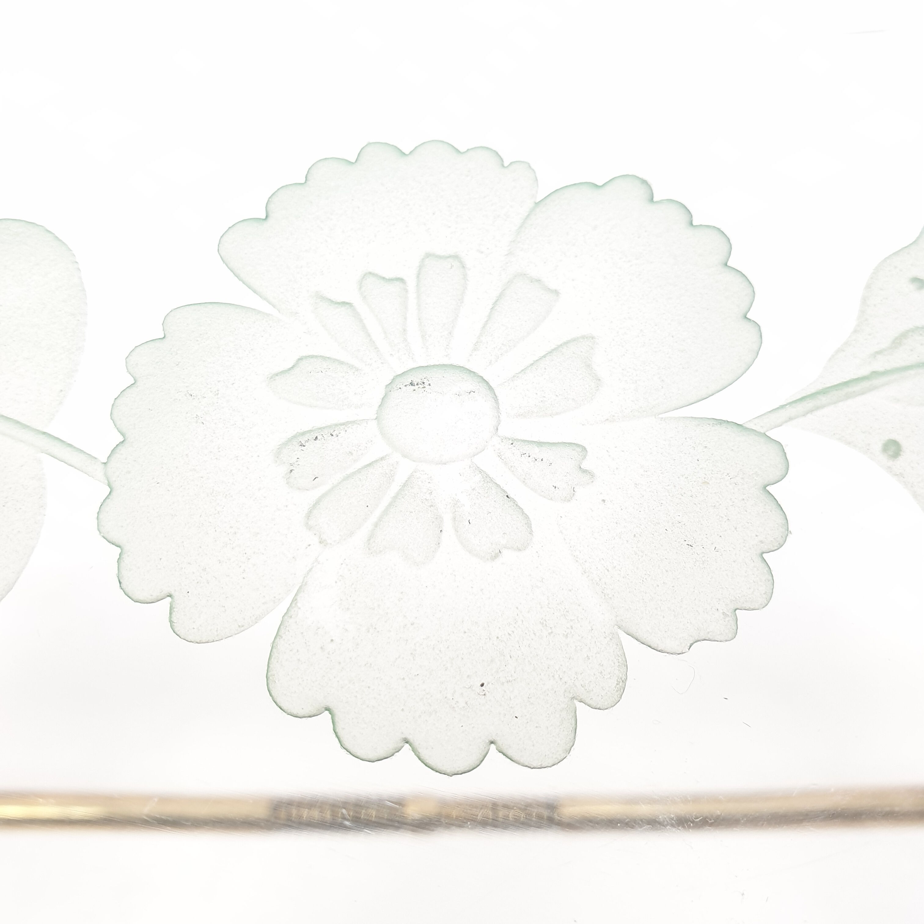 Italian coffee table with etched glass and brass base, 1960