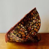 Vintage fringed pendant light in floral fabric - 1970s