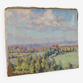 "Vue sur la ville" peinture sur toile Georges Duvillier (1853 - 1926)