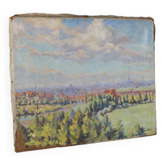 "Vue sur la ville" peinture sur toile Georges Duvillier (1853 - 1926)