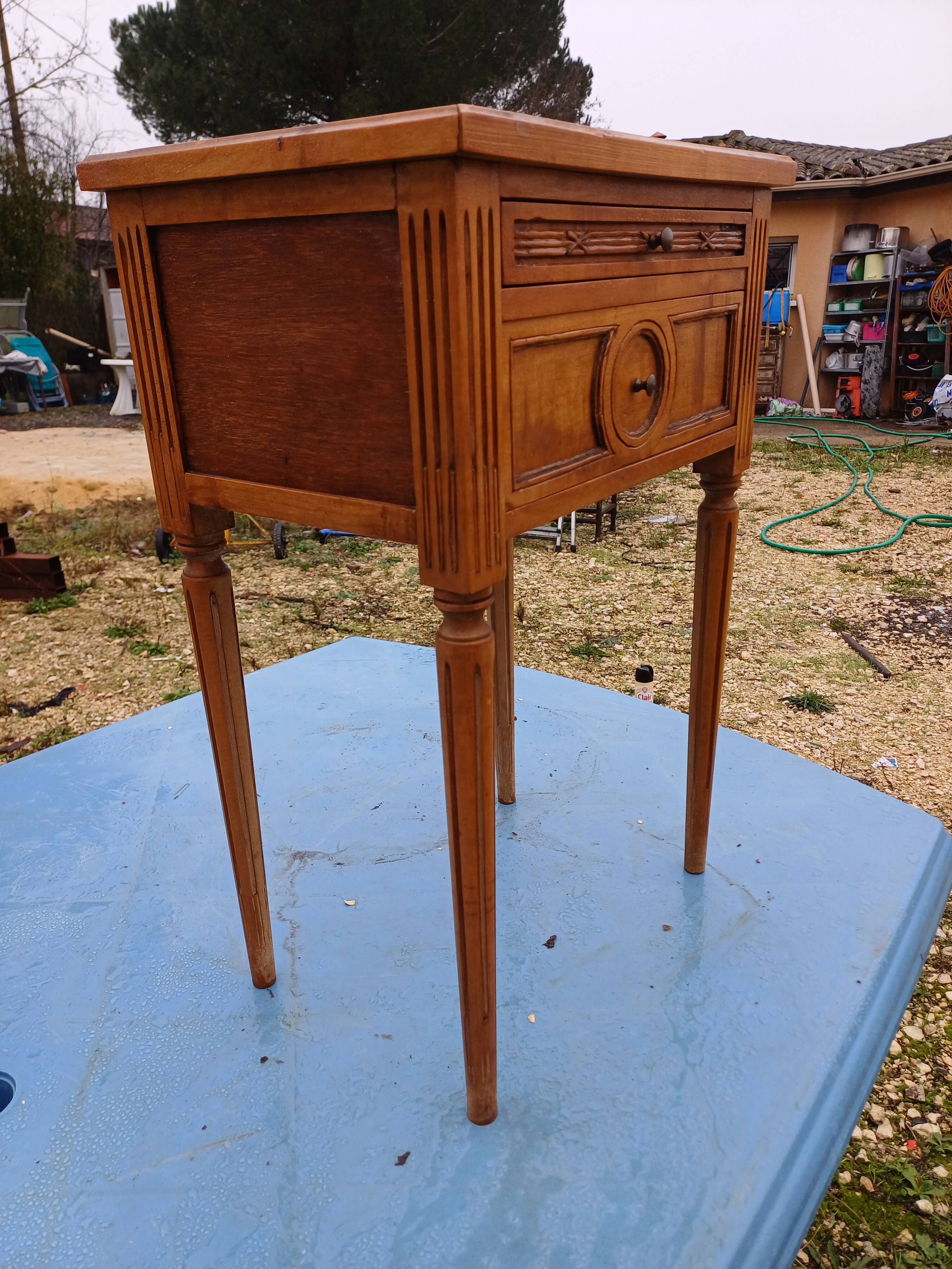 Nightstand 2 drawers walnut oak and burl walnut