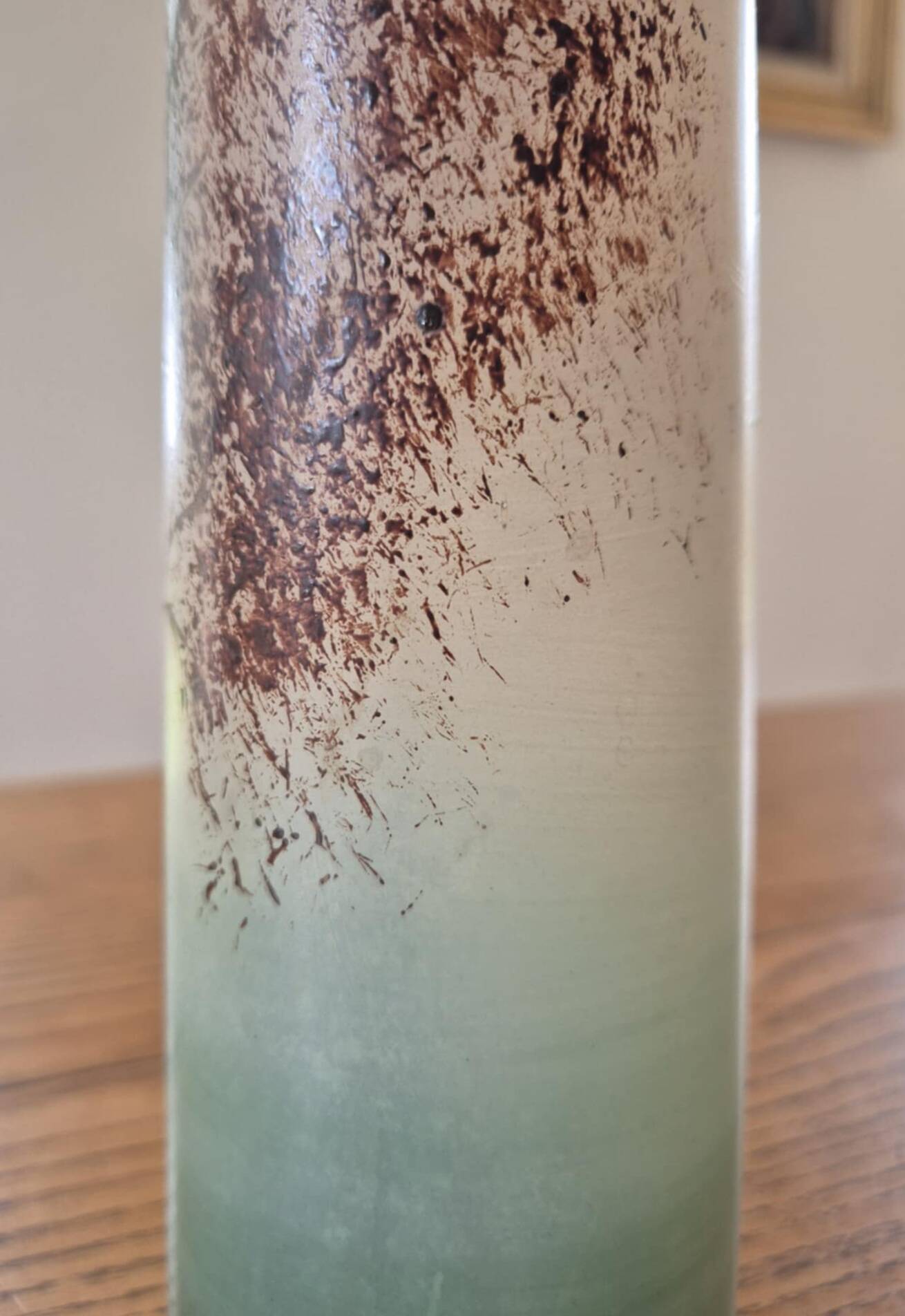 Frosted glass vase, painted Art Deco, signed.