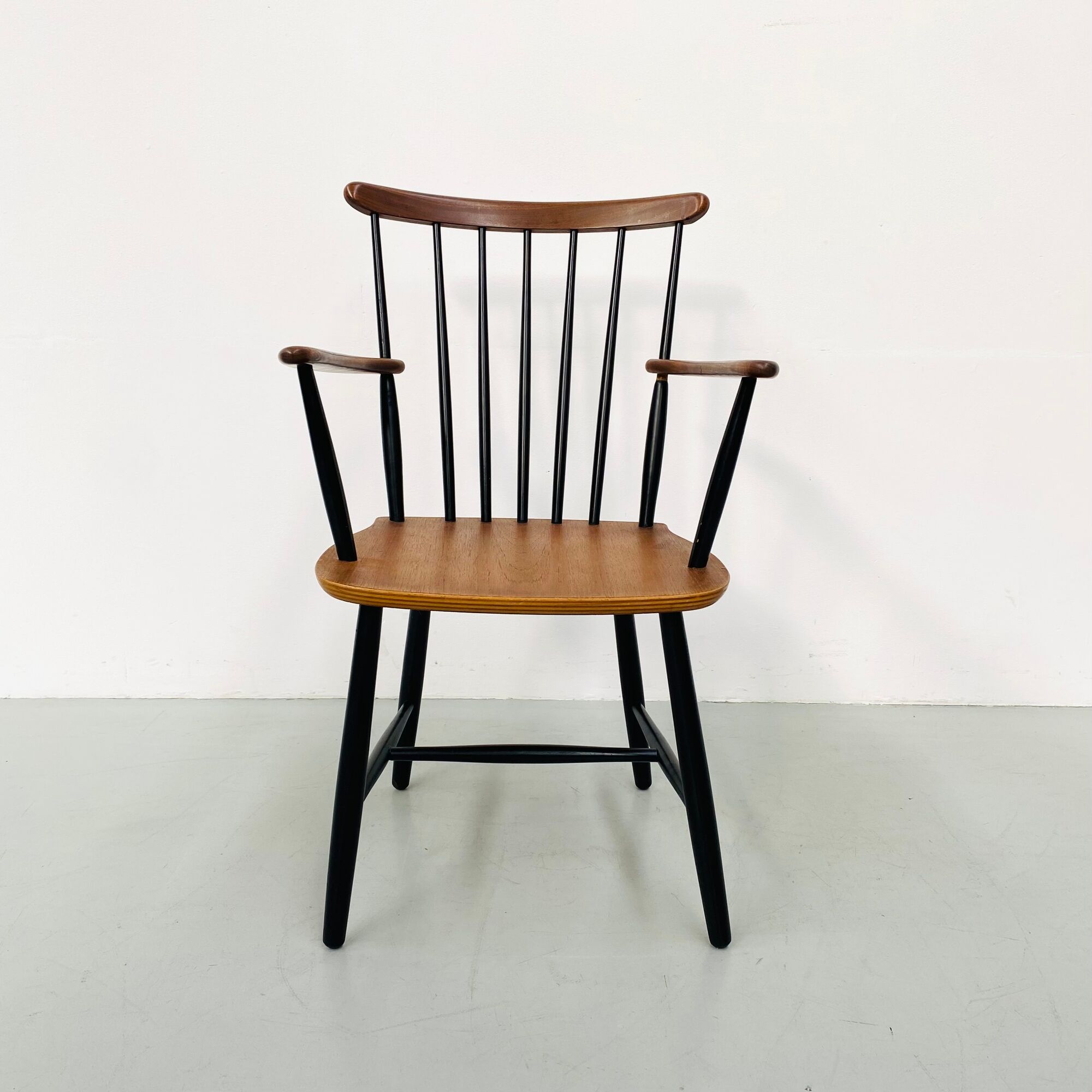 Danish spindle teak armchair, 1950s
