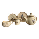 Ensemble en grès vintage – Décor botanique / fleurs sauvages – Années 70