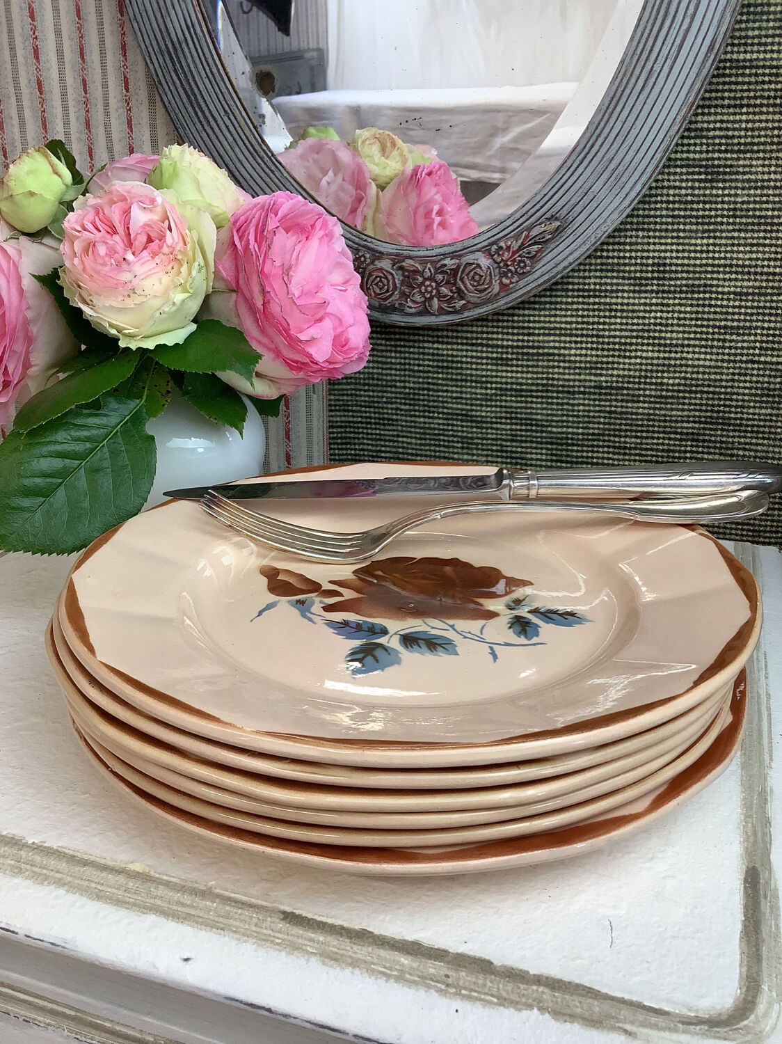 6 old flat plates made in france digoin sarreguemines