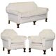 Victorian suite in damask, walnut frame, legs carved in lion's paw.