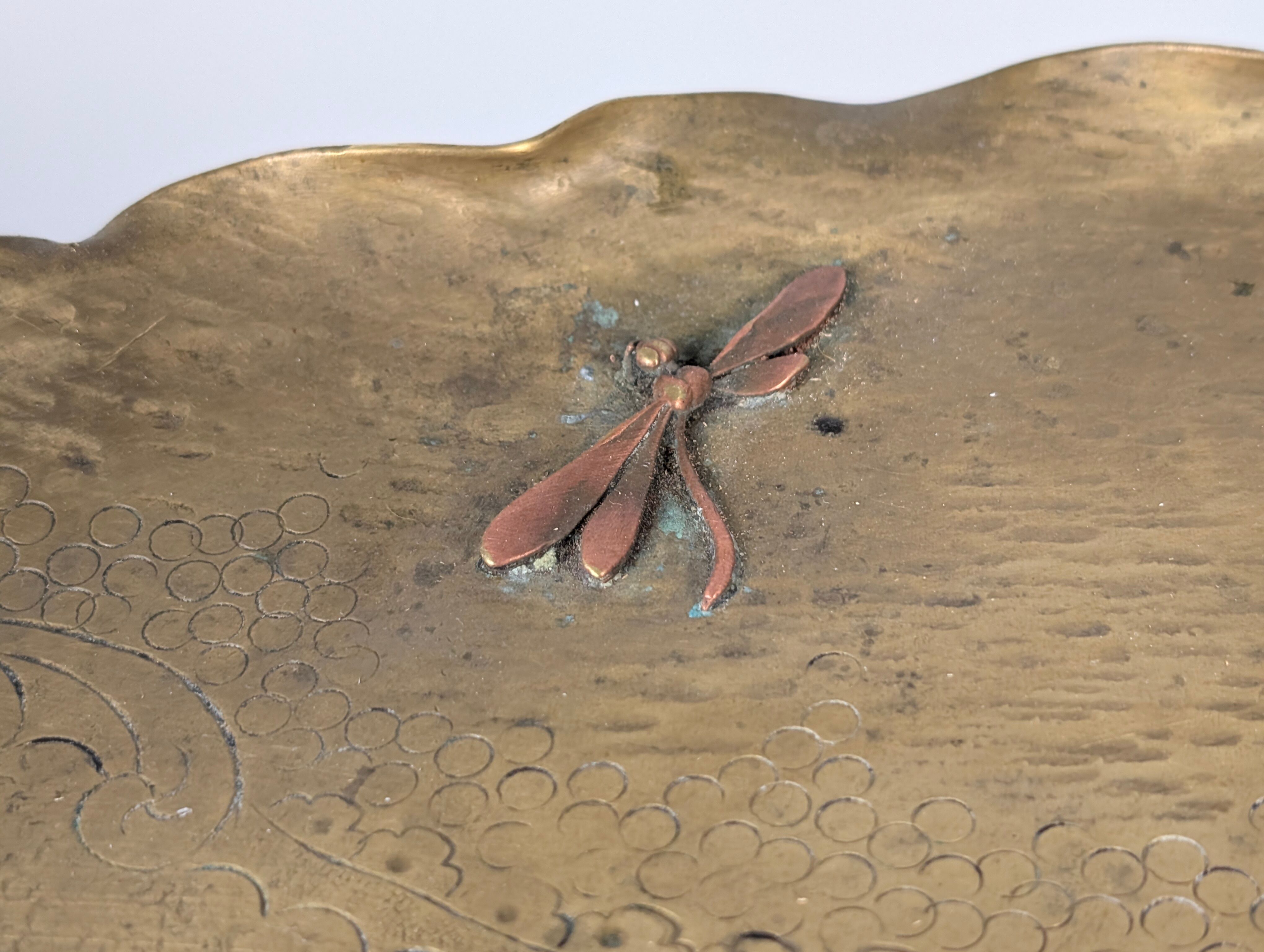 Japanese Art Nouveau bronze and brass table with dragonfly, 1920s