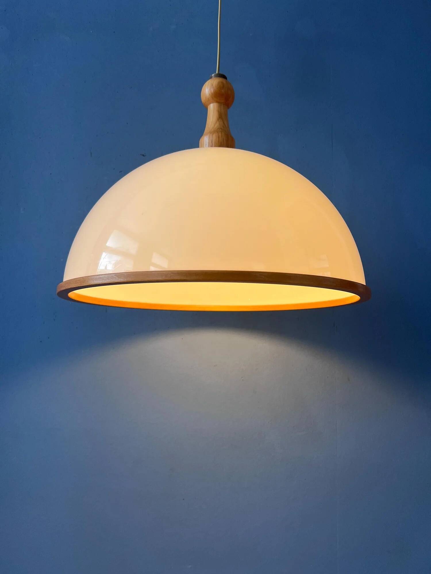 Vintage white wooden Steinhauer pendant lamp, plexiglass suspension light