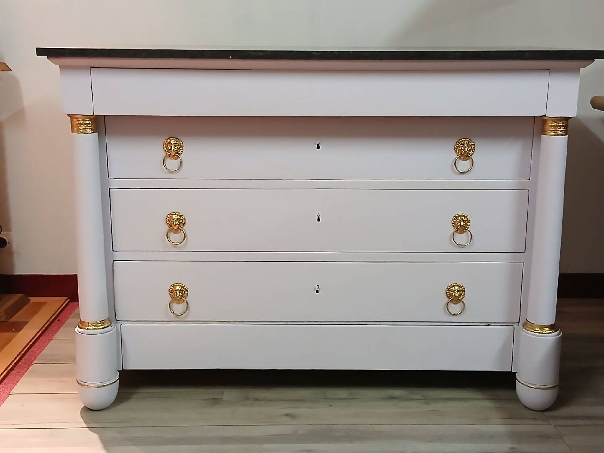 Commode Empire XIXe - Relooking Couture "Guimauve" & Feuille d'Or