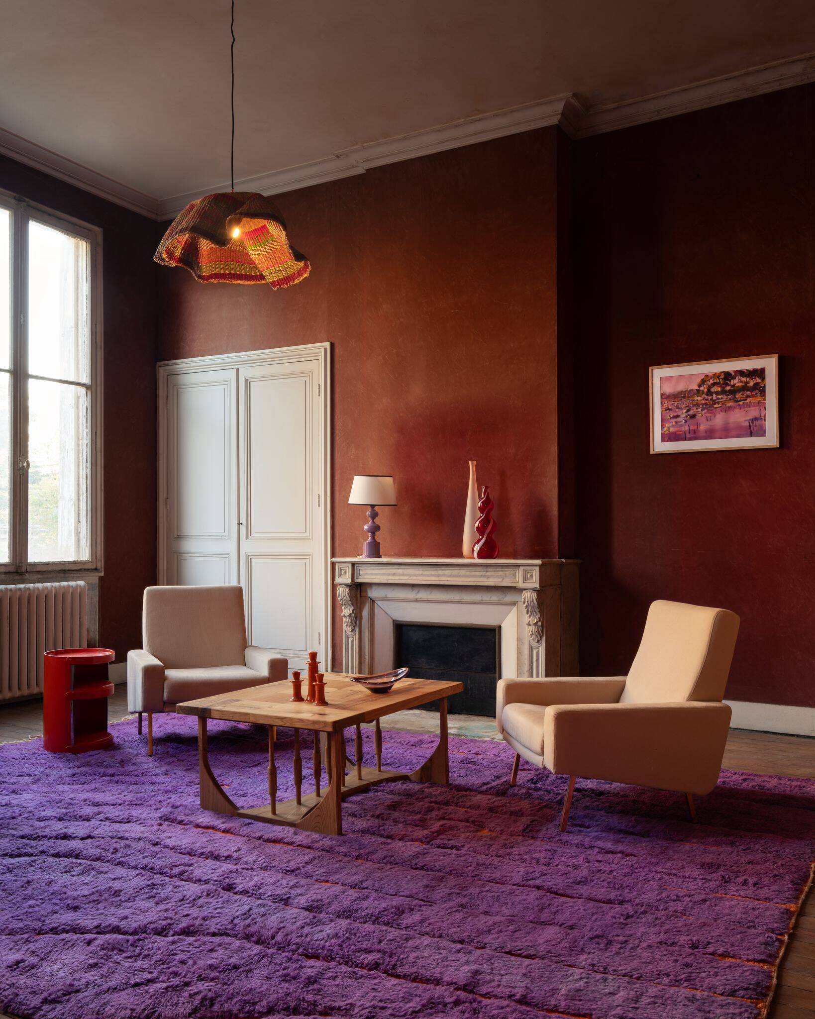 Vintage purple lacquered metal lamp from the 1970s