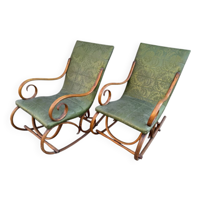 Set de 2 rocking-chairs style thonet en skaï vert