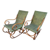 Set of 2 thonet style rocking chairs in green leatherette