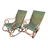 Set of 2 thonet style rocking chairs in green leatherette