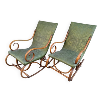 Set de 2 rocking-chairs style thonet en skaï vert