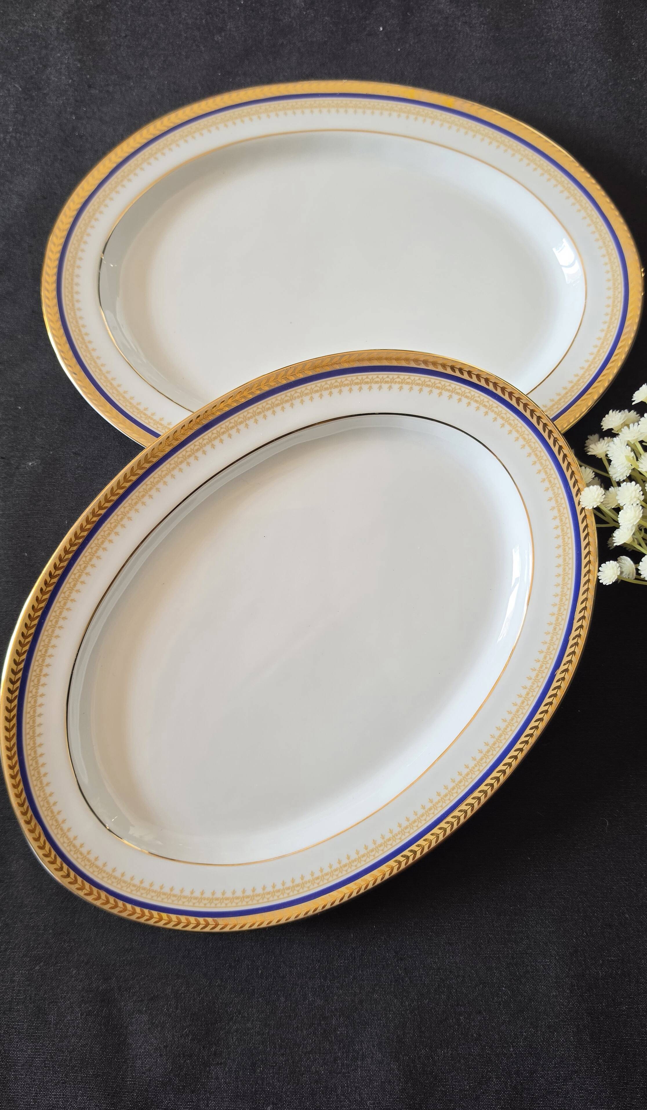 Set of 2 oval shrimp dishes in Limoges porcelain "Blue de F"