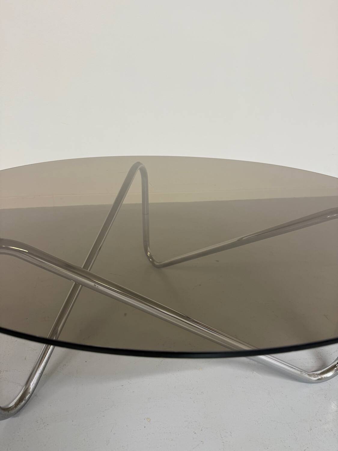 Tubular coffee table and smoked glass, French design, vintage 60s