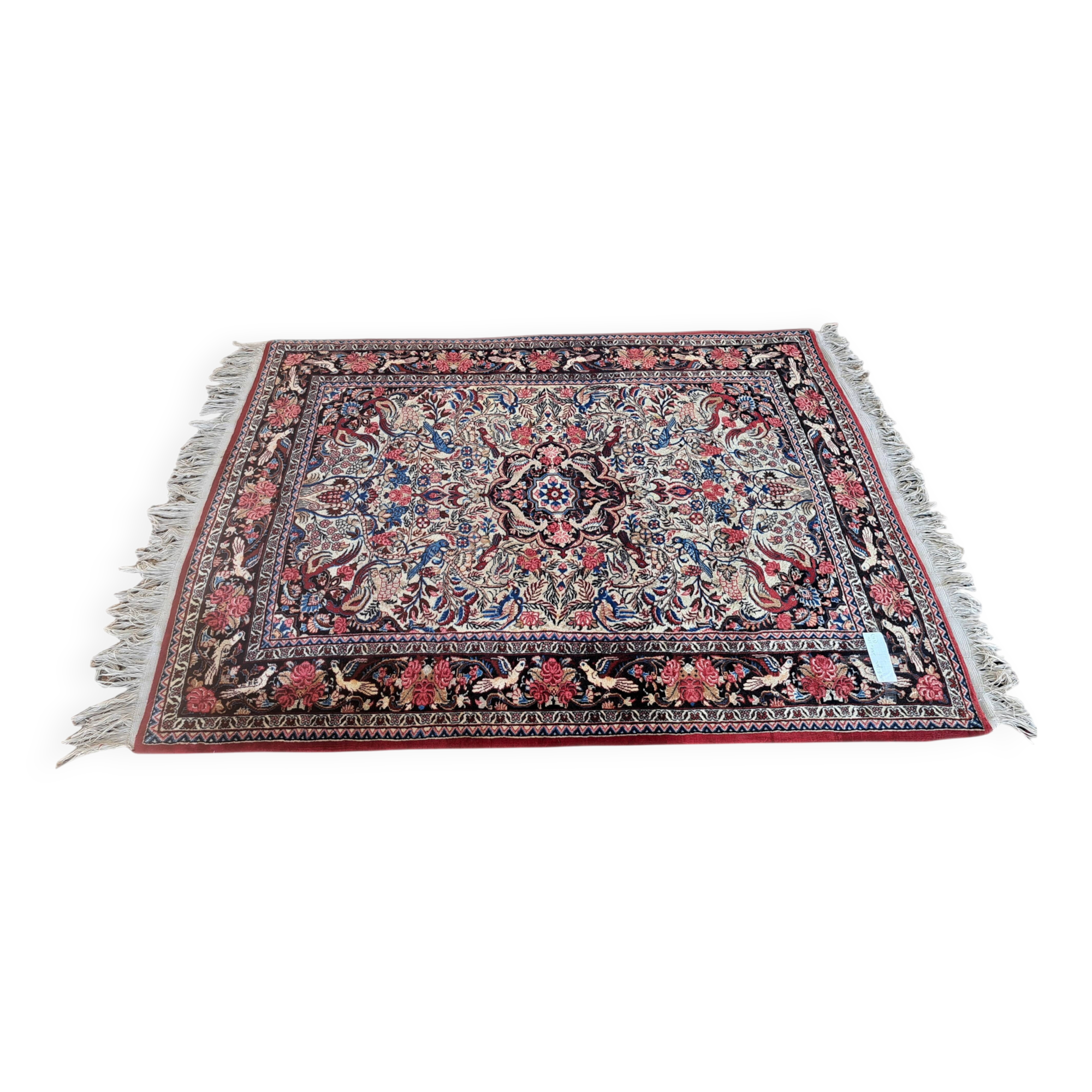Bijar carpet, red and blue, bird patterns 120x158cm, Iran