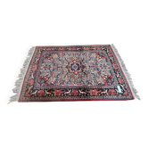 Tapis Bijar / Bidjard, rouge et bleu, motifs oiseaux 120x158cm, Iran