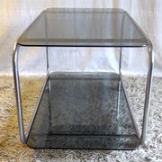 Side table in chromed metal and smoked glass, 60s-70s