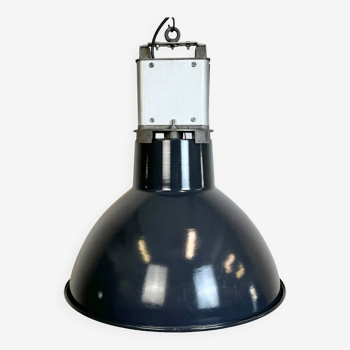 Lampe à suspension industrielle en émail bleu foncé de mazda, france, 1960s