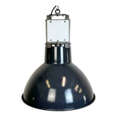Industrial french dark blue enamel pendant lamp from mazda, 1960s
