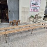 Pair of rustic oak and fir farmhouse benches 1900s - 3m85