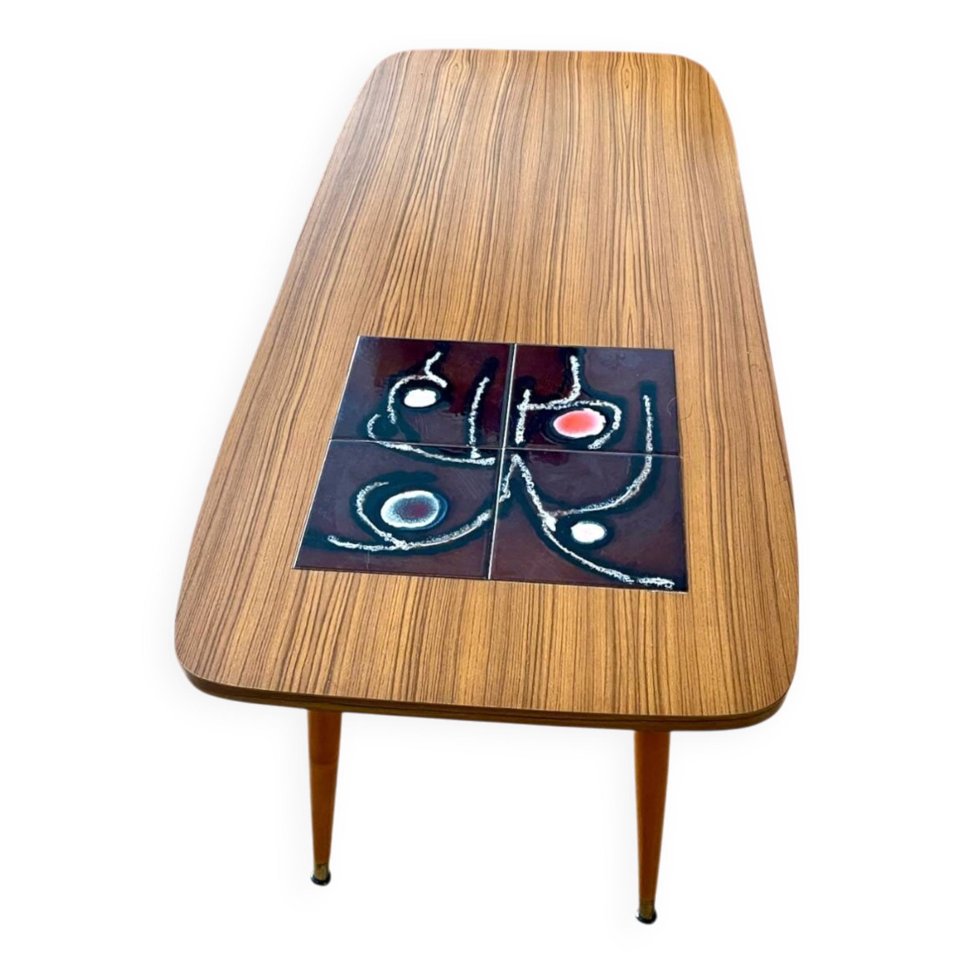 Rosewood veneer and ceramic coffee table, circa 1960