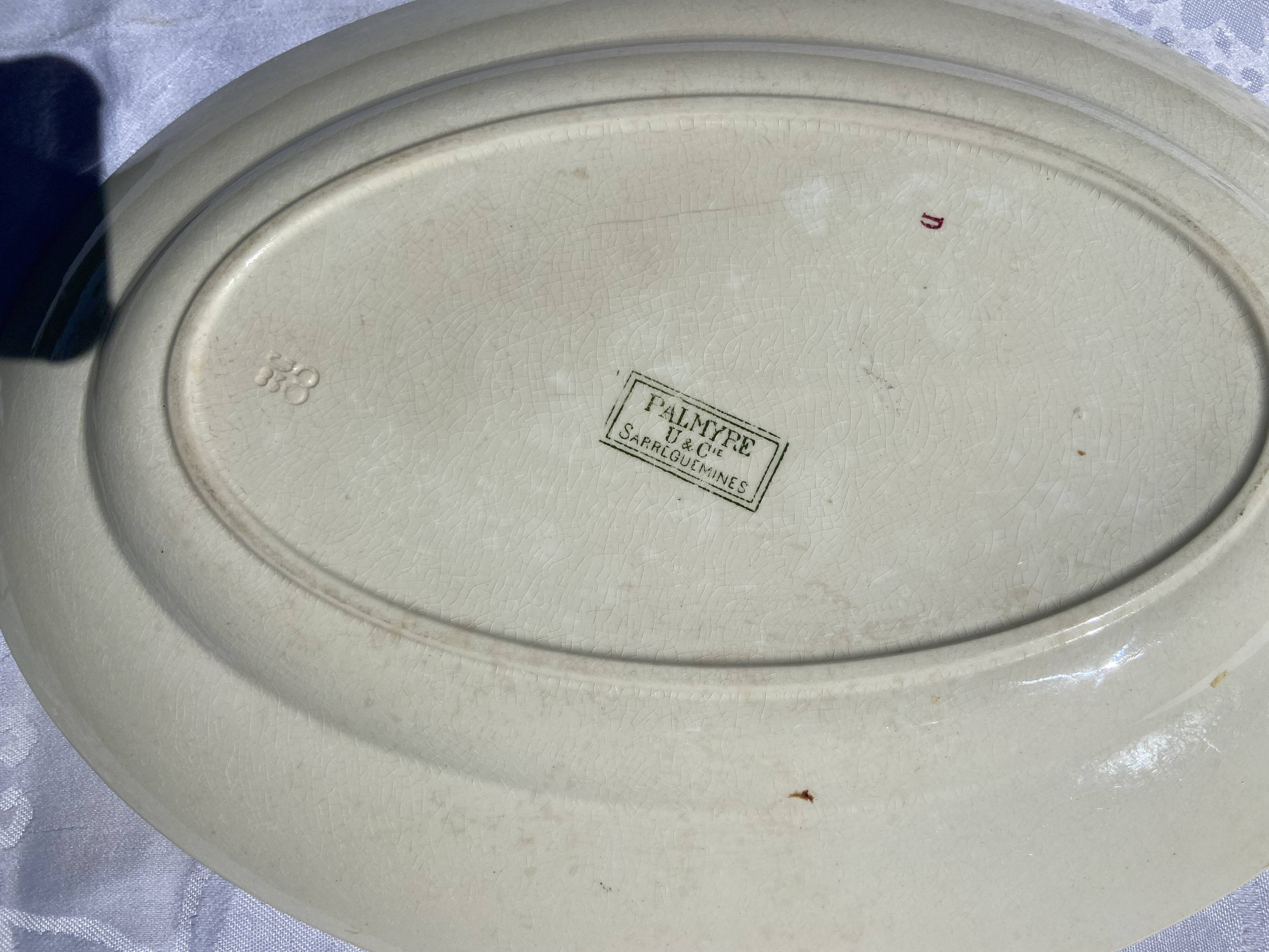 Large antique serving dish Sarreguemines Palmyre – floral earthenware v