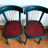 Pair of vintage emerald green bistro wooden chairs