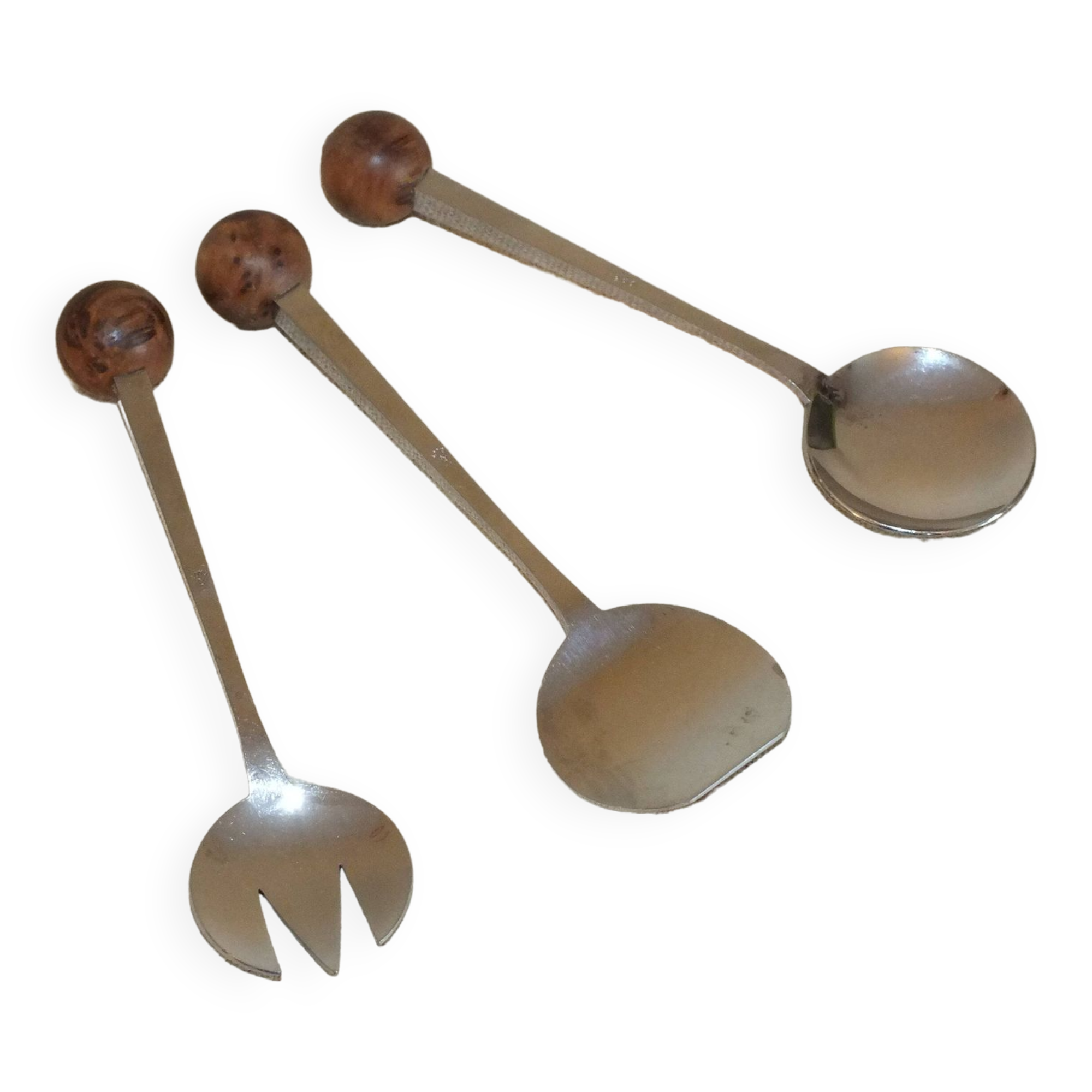3 condiment cutlery 1970 Eloi Pernet stainless steel and wood