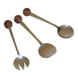 3 couverts à condiment 1970 Eloi Pernet inox et bois