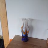 Vase Carlo Moretti en Verre de Murano Orange et Bleu