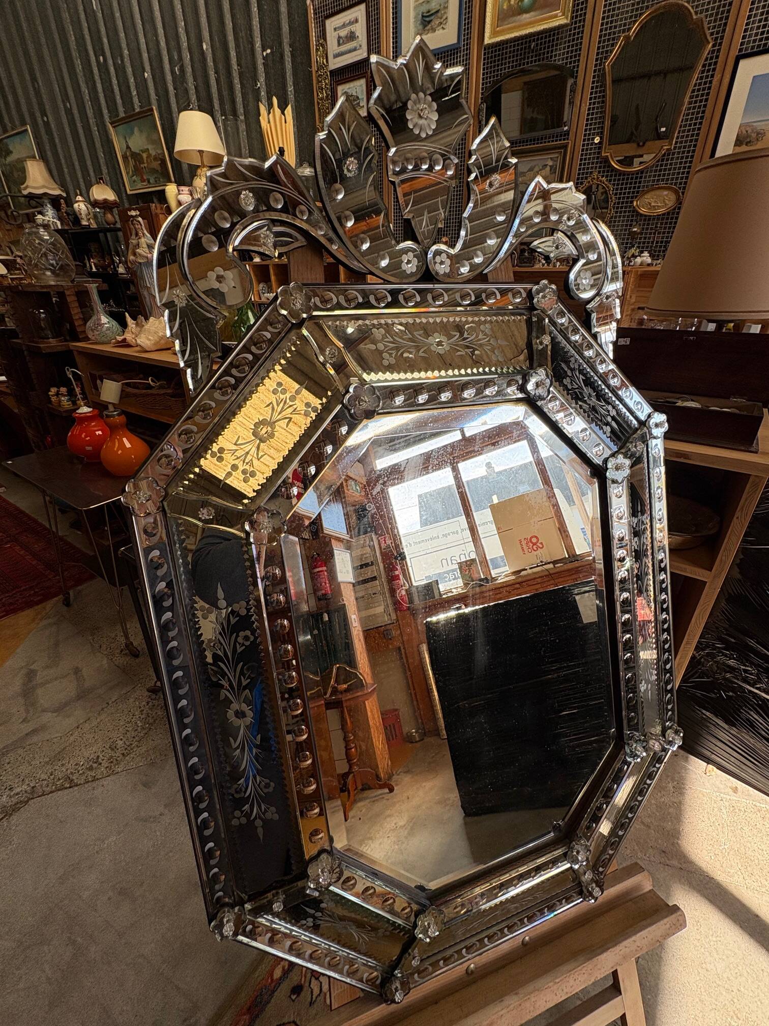 Large antique Venetian mirror with a glazing bar – early 20th century