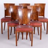 Six Art Deco Chairs, Walnut, Restored, Original Upholstery, France, 1920s