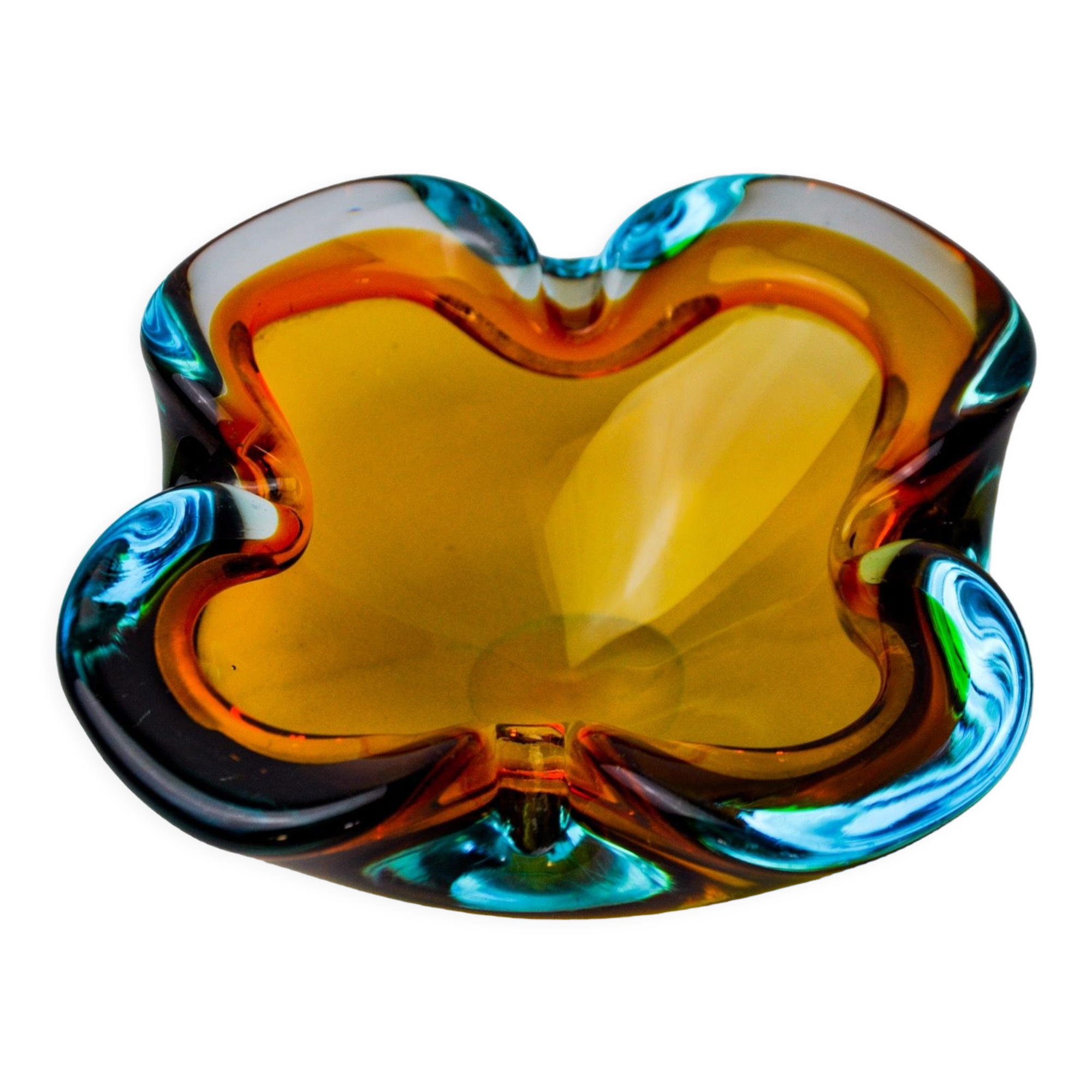 Multicolored Sommerso ashtray by seguso, murano glass, Italy, 1970